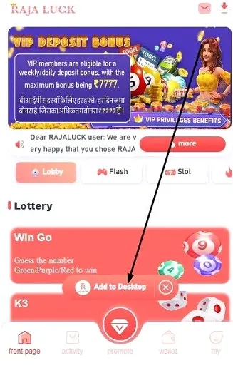 Method 2 to Download the Raja Luck: Through the “Add To Desktop” Button